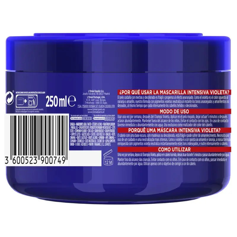 L’Oréal Paris Elvive Color Vive Μάσκα: Βιολετί για τόνωση χρώματος σε ξανθά, γκρίζα ή με ανταύγειες μαλλιά, 250 ml