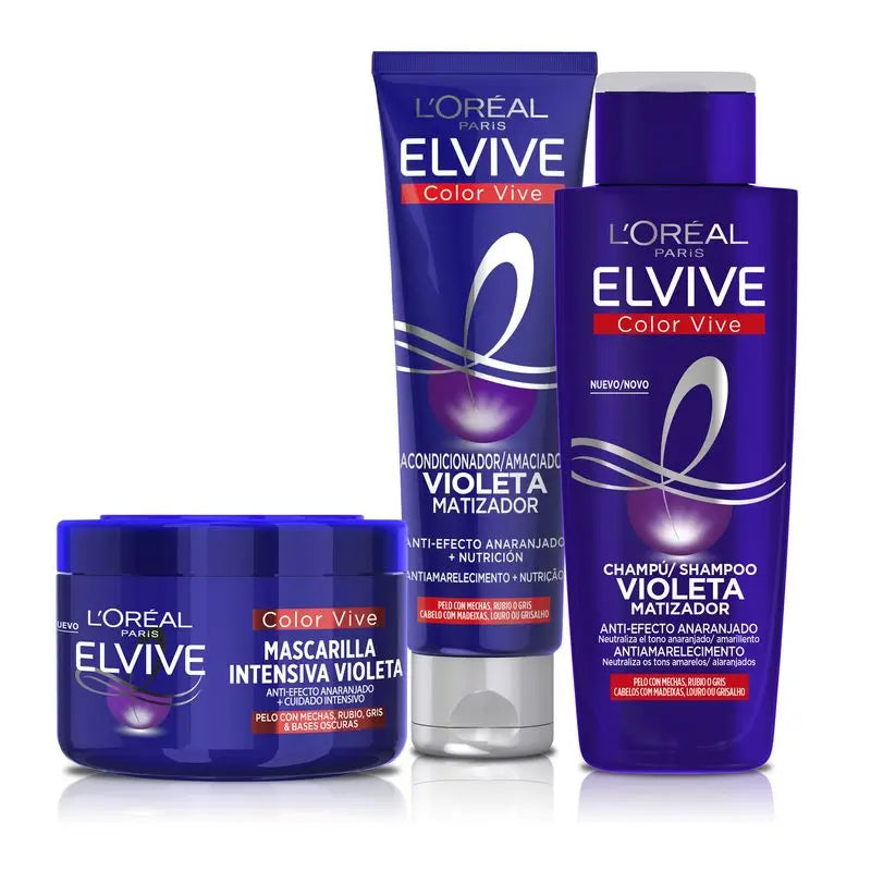 L’Oréal Paris Elvive Color Vive Μάσκα: Βιολετί για τόνωση χρώματος σε ξανθά, γκρίζα ή με ανταύγειες μαλλιά, 250 ml