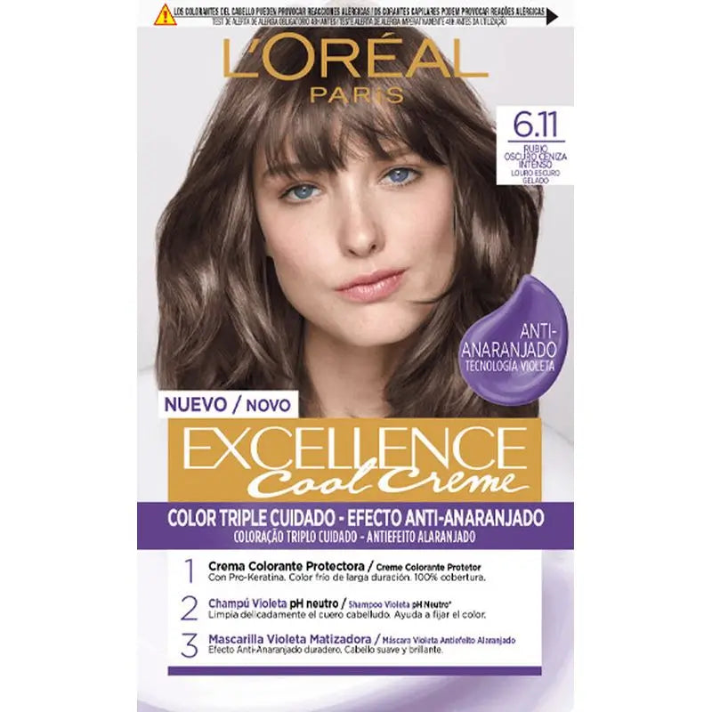 L'Oréal Paris Excellence Creme Μόνιμη βαφή - Απόχρωση 6.11 Σκούρο ξανθό με γκριζωπή απόχρωση