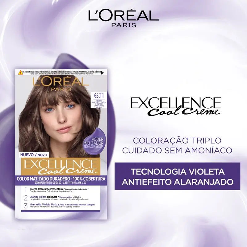 L'Oréal Paris Excellence Creme Μόνιμη βαφή - Απόχρωση 6.11 Σκούρο ξανθό με γκριζωπή απόχρωση