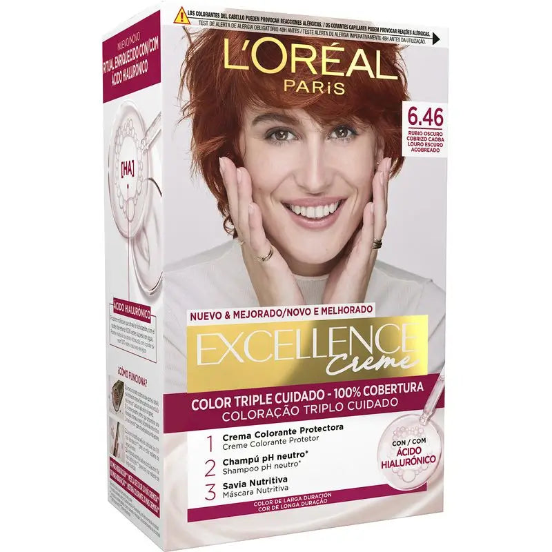 L'Oréal Paris Excellence Creme Μόνιμη βαφή - Απόχρωση 6.46 Σκούρο ξανθό με χάλκινη απόχρωση καραβάκι