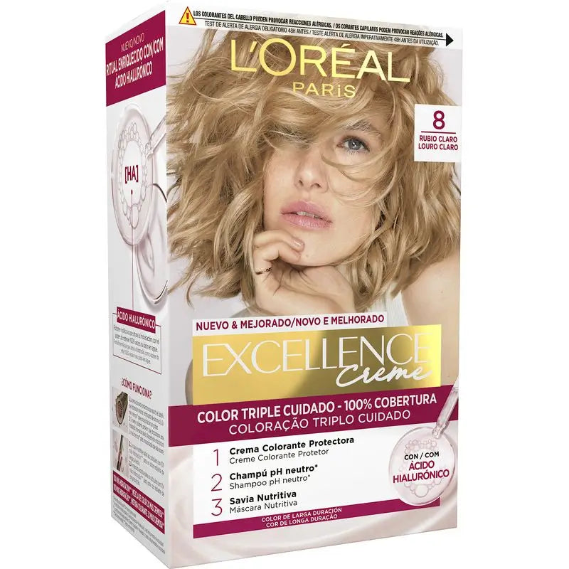 L'Oréal Paris Excellence Creme Μόνιμη βαφή - Απόχρωση 8 Ανοιχτό ξανθό
