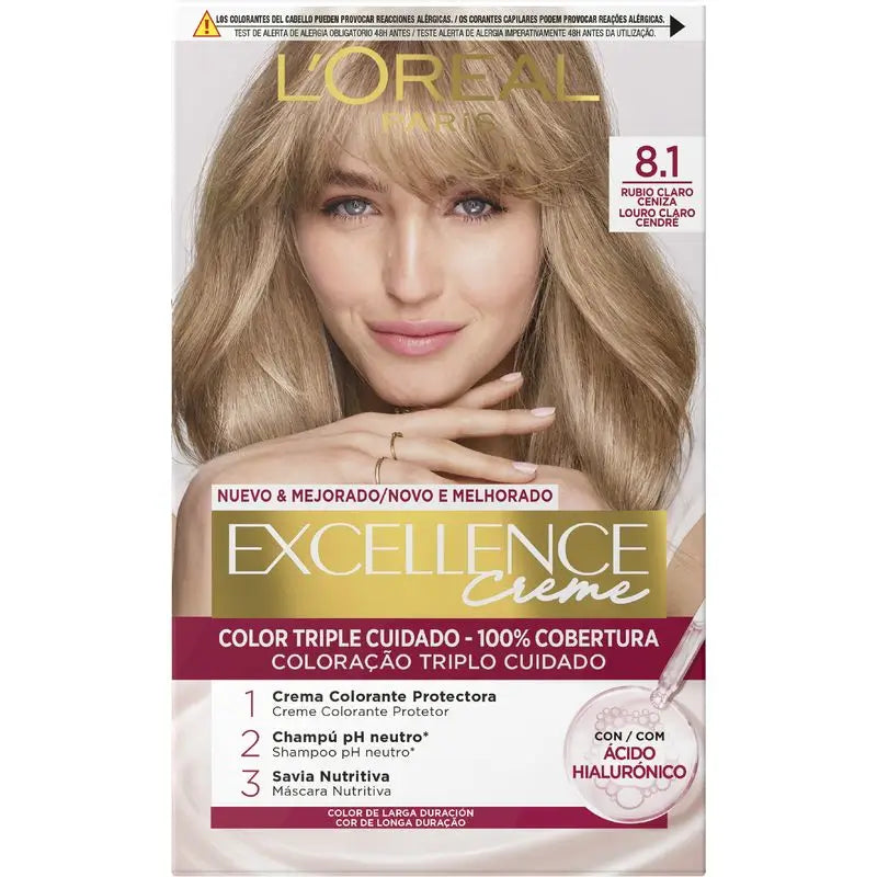 L'Oréal Paris Excellence Creme Μόνιμη βαφή - Απόχρωση 8.1 Ανοιχτό ξανθό με γκριζωπή απόχρωση