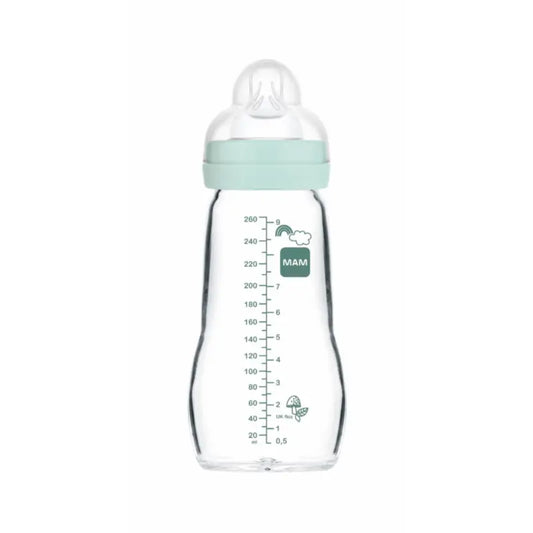 Mam Baby Γυάλινο μπιμπερό Feel Good Ματ Μπλε, 260 ml 