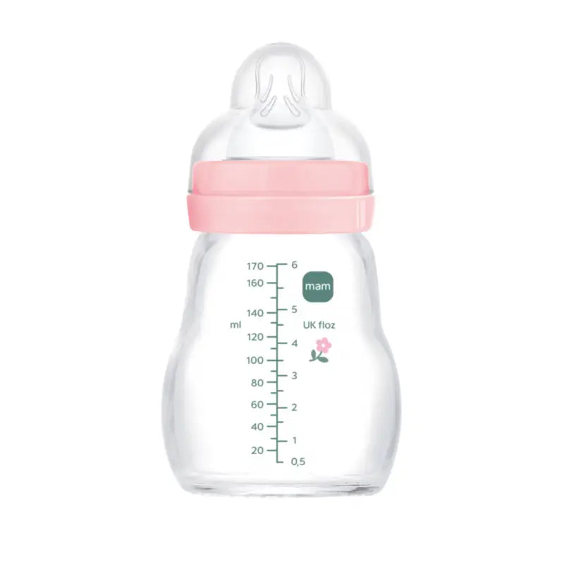 Mam Baby Γυάλινο μπιμπερό Feel Good σε ματ ροζ χρώμα, 170 ml