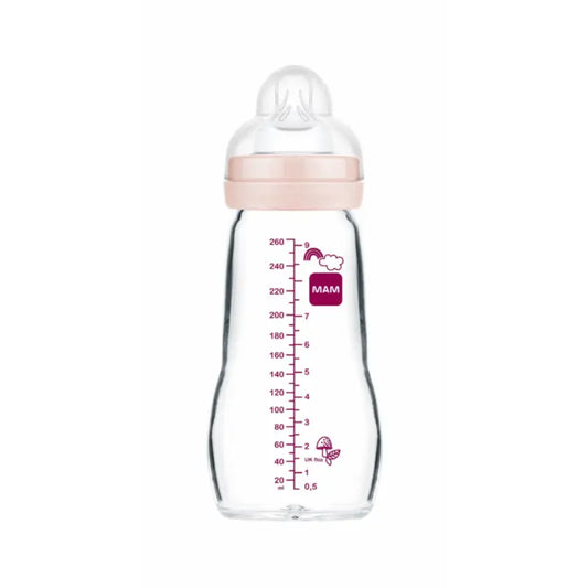Mam Baby Γυάλινο μπιμπερό Feel Good σε ματ ροζ χρώμα, 260 ml 