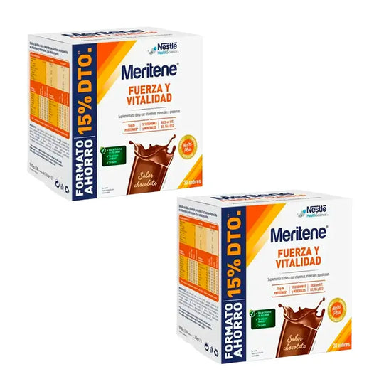 Meritene Δύναμη και Ζωτικότητα Σοκολατένιο Σέικ, συσκευασία 2 x 30 φακελάκια