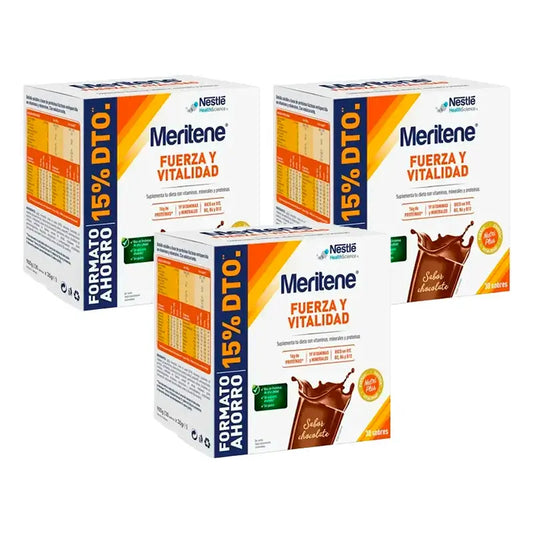 Meritene Δύναμη και Ζωτικότητα Σοκολατένιο Ροφήμα, Συσκευασία 3 x 30 φακελάκια