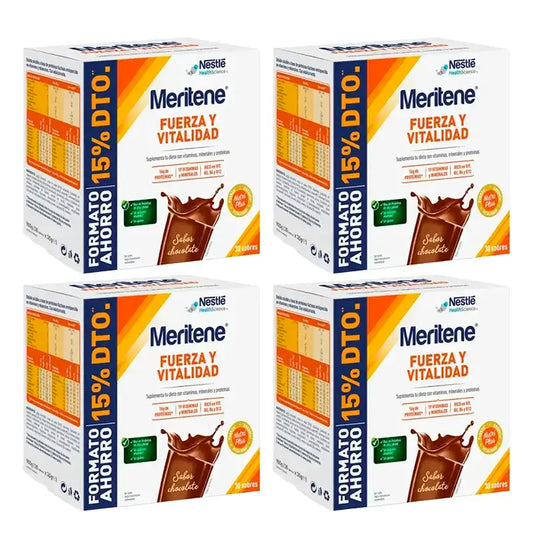 Meritene Δύναμη και Ζωτικότητα Σοκολατένιο ρόφημα, συσκευασία 4 x 30 φακελάκια