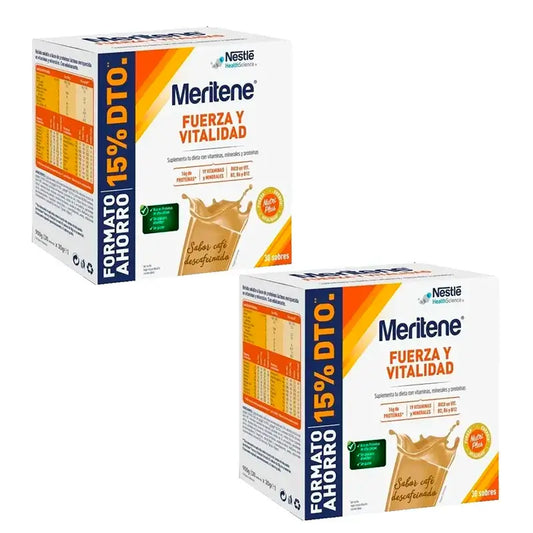 Meritene Δύναμη και Ζωτικότητα Καφές χωρίς καφεΐνη, Οικονομική συσκευασία 2 x 30 φακελάκια