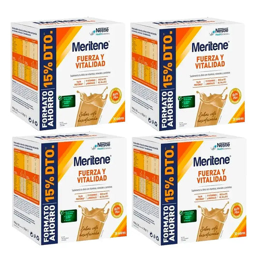 Meritene Δύναμη και Ζωτικότητα Καφές χωρίς καφεΐνη, Οικονομική συσκευασία, Πακέτο 4 x 30 φακελάκια