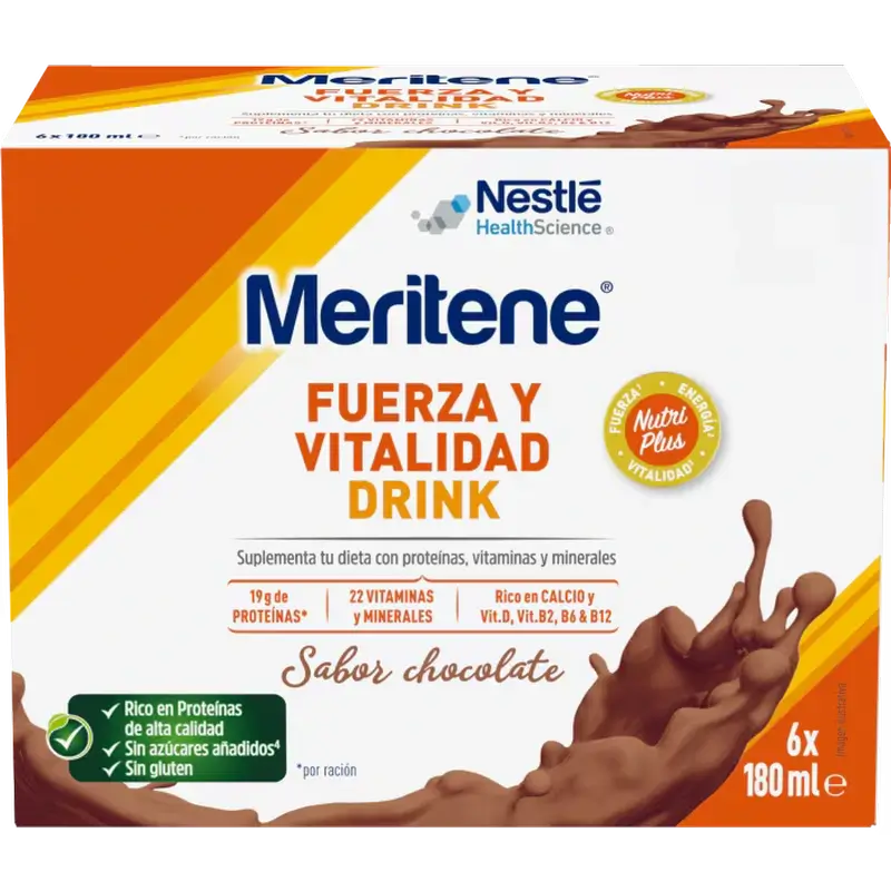 Meritene Δύναμη και Ζωτικότητα Ποτό Σοκολάτα, Συσκευασία 2 κουτιών, 6x180 ml