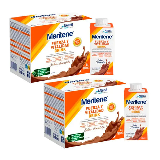 Meritene Δύναμη και Ζωτικότητα Ποτό Σοκολάτα, Συσκευασία 2 κουτιών, 6x180 ml