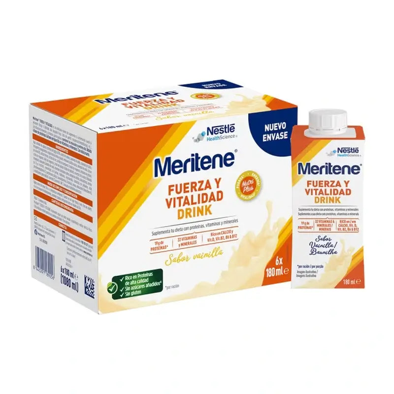 Meritene Δrink Δύναμη και Ζωτικότητα Βανίλια, Συσκευασία 3 κουτιών, 6 x 180 ml