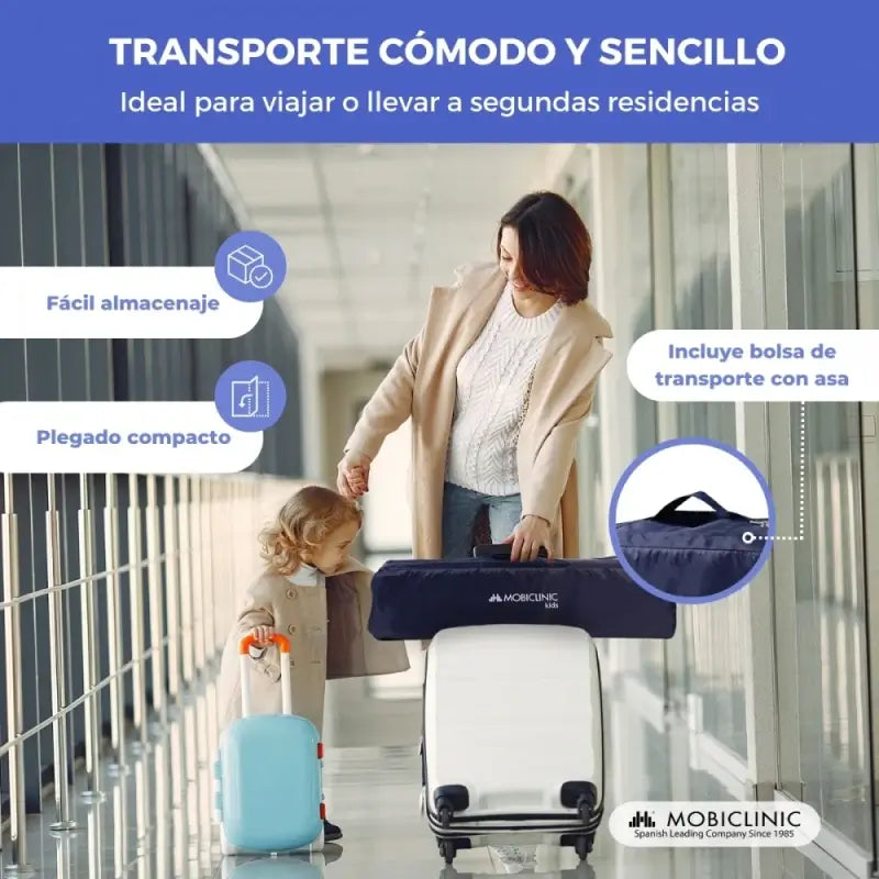 Mobiclinic Παιδικό κρεβατάκι ταξιδιού με ρόδες - Φορητό - Πτυσσόμενο - Ανθεκτικό - Ύφασμα που αναπνέει - Τσάντα μεταφοράς - Μπλε - Mofli 