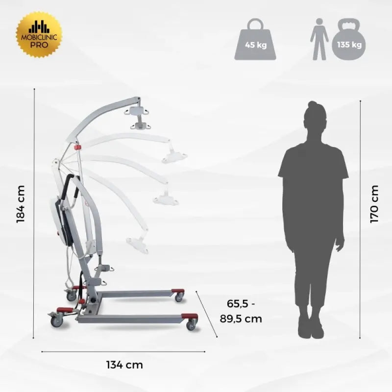 Mobiclinic Ηλεκτρικός γερανός - Περιλαμβάνει ιμάντα με 4 άγκιστρα - Χρήση κατά τη διάρκεια της φόρτισης - Συμπαγής - Μέγ. 135 Kg - Fortuna Basic