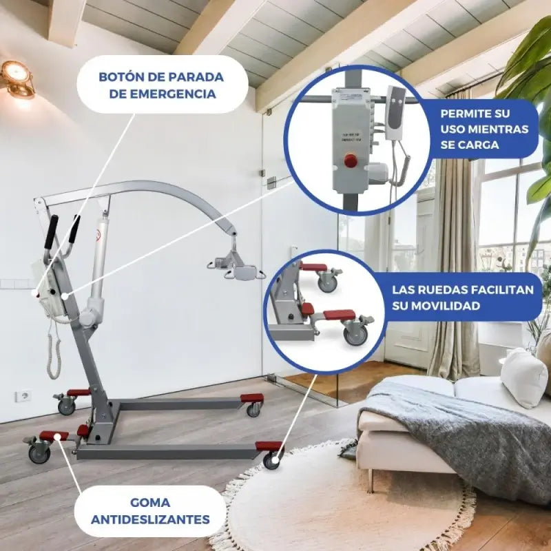 Mobiclinic Ηλεκτρικός γερανός - Περιλαμβάνει ιμάντα με 4 άγκιστρα - Χρήση κατά τη διάρκεια της φόρτισης - Συμπαγής - Μέγ. 135 Kg - Fortuna Basic
