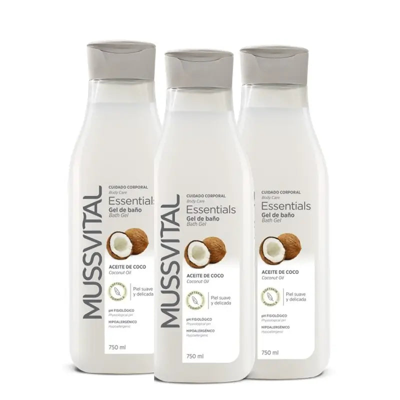 Mussvital Essentials Τζελ μπάνιου με λάδι καρύδας, 3x750 ml