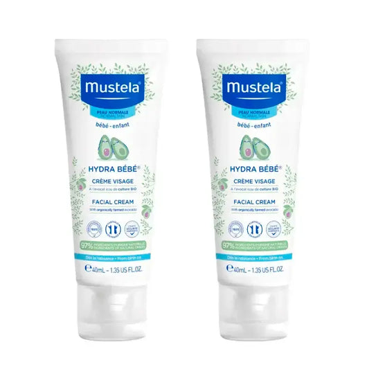 Mustela Hydra Bebé Κρέμα Προσώπου με Βιολογικό Αβοκάντο, Συσκευασία 2 x 40 ml