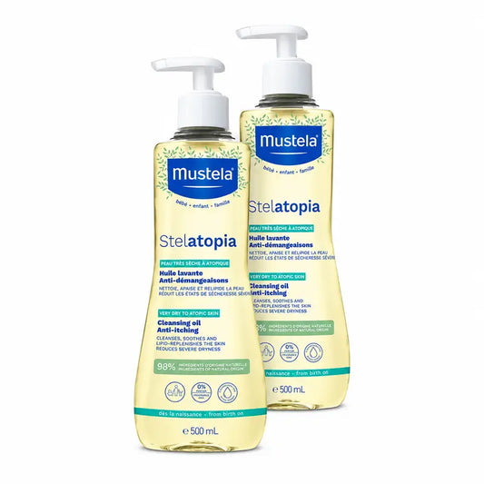 Mustela Stelatopia Λάδι μπάνιου και ντους, Συσκευασία 2 x 500 ml