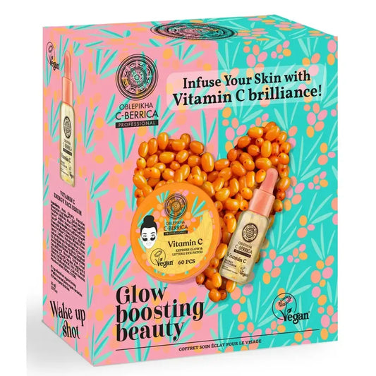 Natura Siberica Σετ Δώρου Oblepikha Cberrica Glow Boosting Beauty: Επιθέματα για την περιοχή γύρω από τα μάτια, 60 τεμ. + Ενεργοποιητικό ορό, 30 ml 