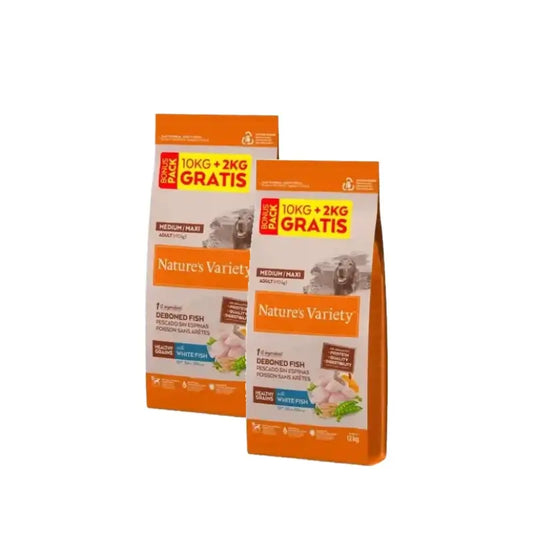 Nature'S Variety Healthy Grain Adult Medium Maxi Λευκό Ψάρι Τροφή για Σκύλους Συσκευασία 2 x 10+2Kg