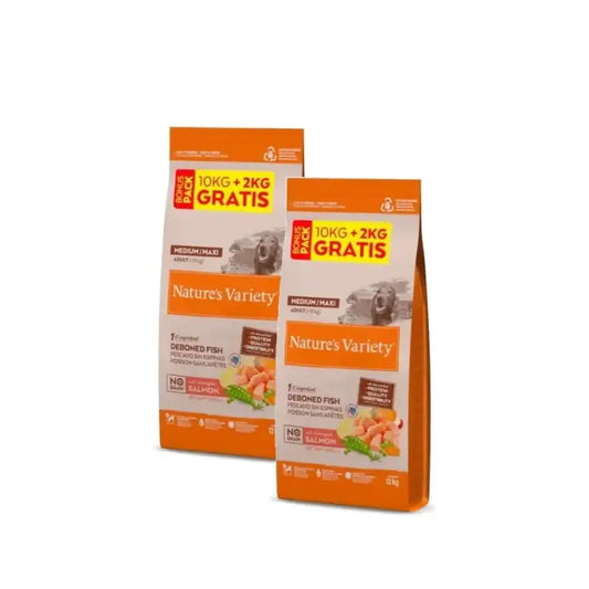 Nature'S Variety No Grain Medium/Maxi Τροφή για σκύλους με σολομό, συσκευασία 2 x 10+2 kg