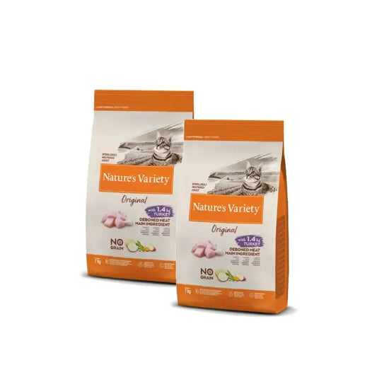 Nature's Variety Original Feline Adult για στειρωμένες γάτες με γαλοπούλα, τροφή για γάτες 7 kg, συσκευασία 2 τεμαχίων