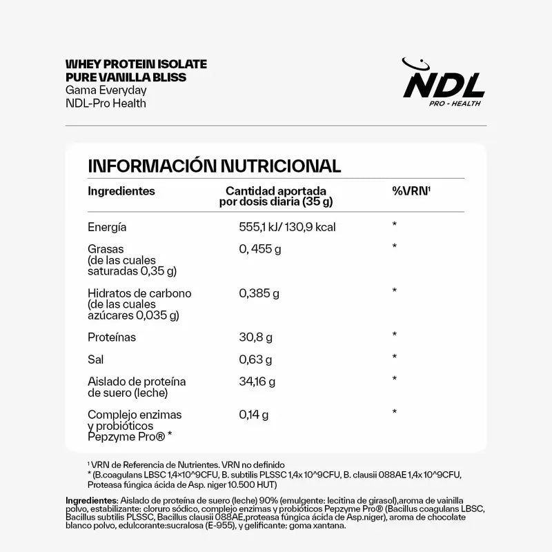 Ndl Pro-Health Whey Protein Isolate – Απομονωμένη πρωτεΐνη ορού γάλακτος, Pure Vanilla Bliss, 500 g