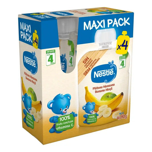 Nestlé Σακουλάκι με γεύση μπανάνα και μήλο, 4X90 γρ.