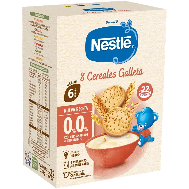 Nestlé Παιδική τροφή με 8 δημητριακά, χωρίς μπισκότο, 330 γρ.