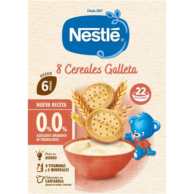 Nestlé Παιδική τροφή με 8 δημητριακά, χωρίς μπισκότο, 330 γρ.