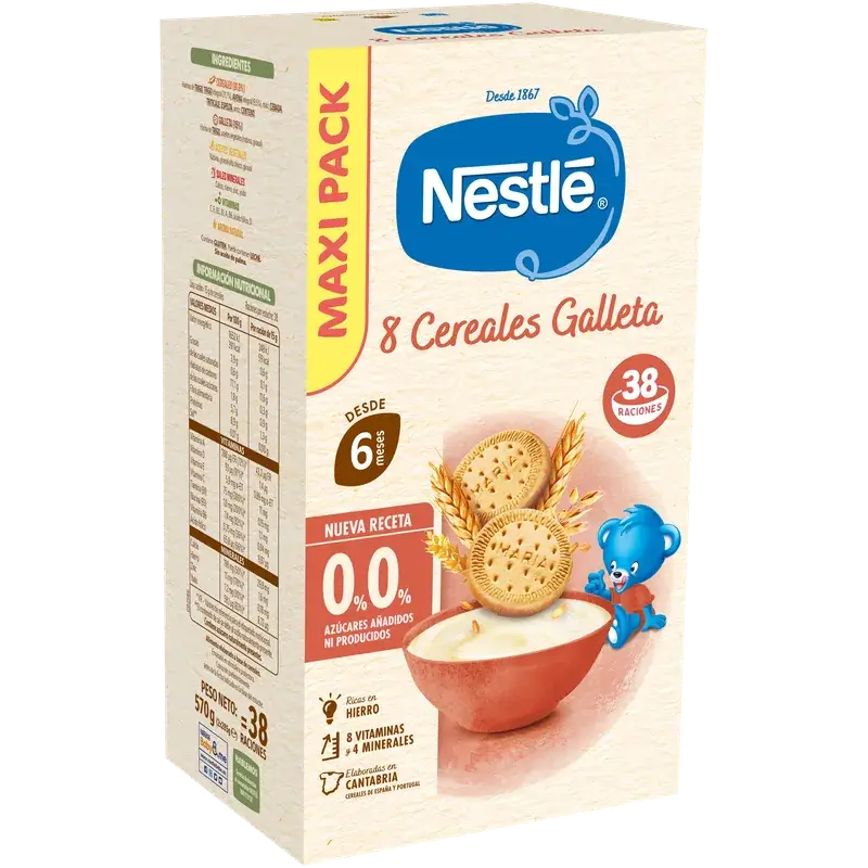 Nestlé Παιδική τροφή με 8 δημητριακά, χωρίς μπισκότο, 570 γρ.