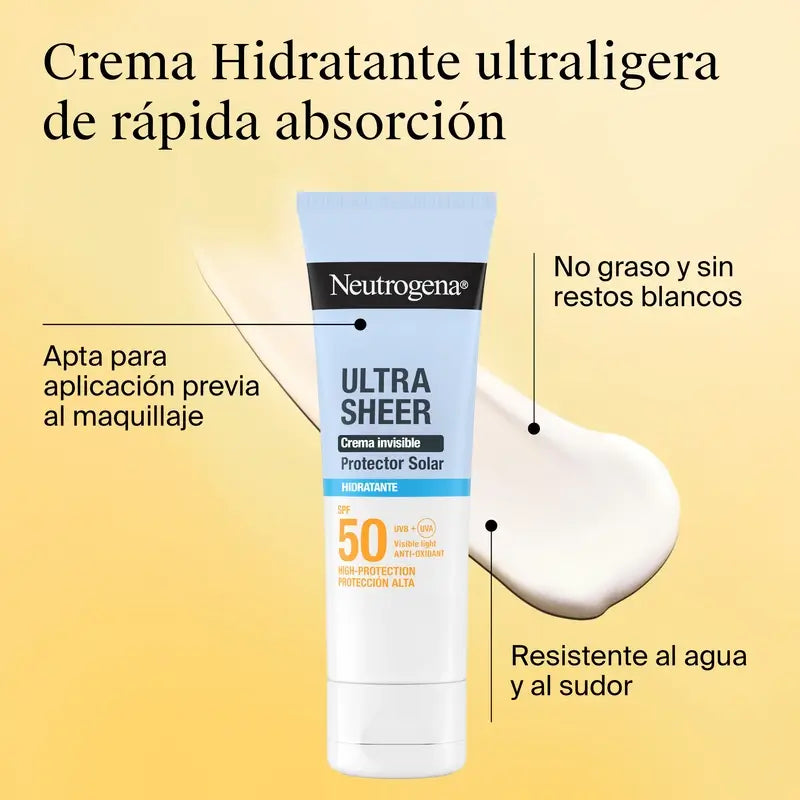 Neutrogena Ultra Sheer Αόρατη Ενυδατική Κρέμα SPF 50, 50 ml