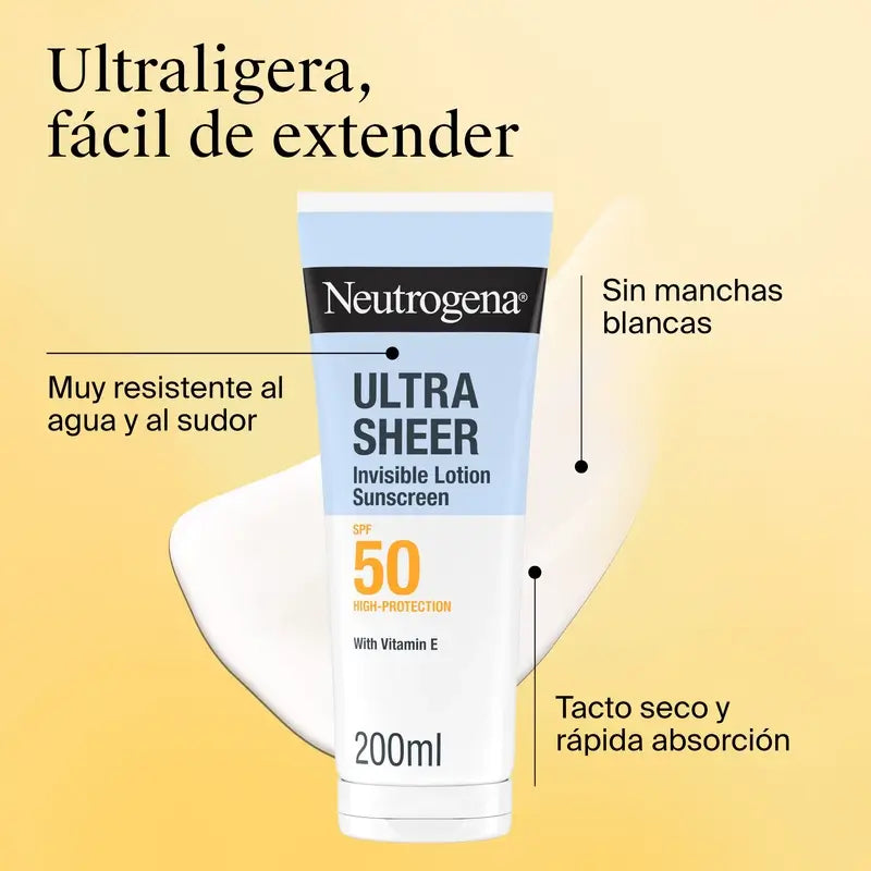 Neutrogena Ultra Sheer Αόρατη Ενυδατική Λοσιόν SPF 50, 200 ml