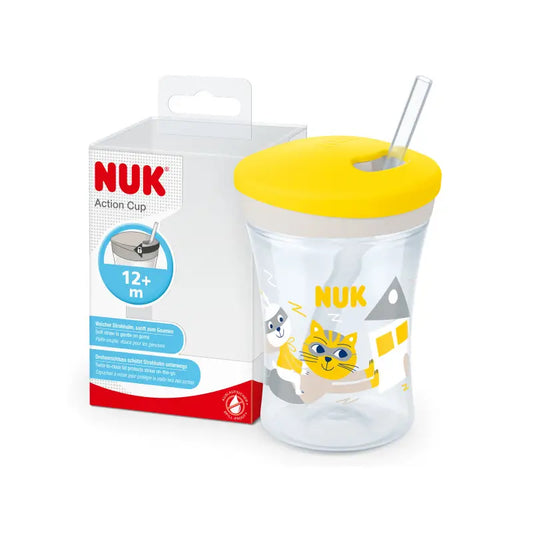 Nuk Action Cup Ποτήρι Εκμάθησης +12 Μηνών Γάτα (Κίτρινο), 230 ml