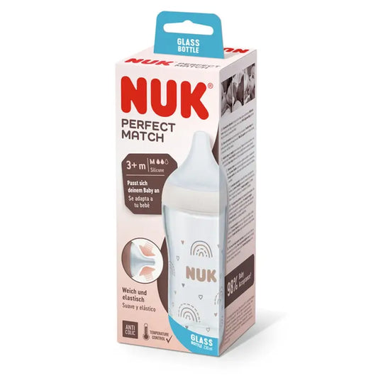 Nuk Μπιμπερό Perfect Match Cristal από σιλικόνη 0-6 μηνών, ροή Μ, Rainbow, 230 ml