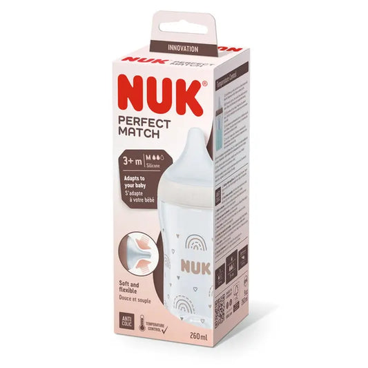 Nuk Μπιμπερό Perfect Match PP Σιλικόνη 0-6 μηνών, Ροή M, Ουράνιο Τόξο, 260 ml