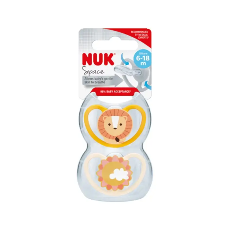 Nuk Πιπίλα Space Leon/Sol T2 6-18M από σιλικόνη, 2 τεμάχια