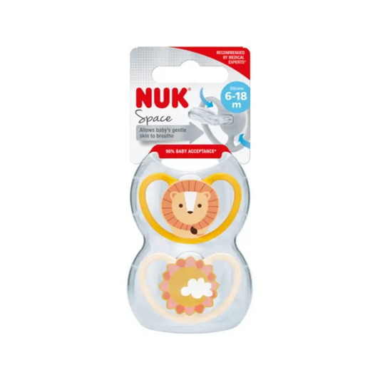 Nuk Πιπίλα Space Leon/Sol T2 6-18M από σιλικόνη, 2 τεμάχια