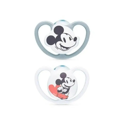 Nuk Πιπίλα Space Mickey Mouse Γκρι T1 0-6M Σιλικόνη, 2 τεμάχια