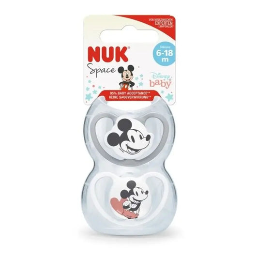 Nuk Πιπίλα Space Mickey Mouse Γκρι T2 6-18M Σιλικόνη, 2 τεμάχια