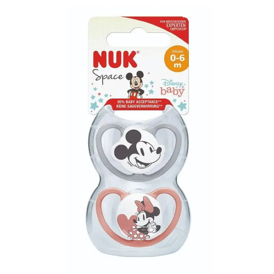 Nuk Πιπίλα Space Mickey Mouse Κόκκινη T1 0-6M Σιλικόνη, 2 τεμάχια