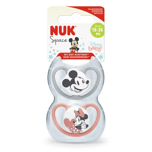 Nuk Πιπίλα Space Mickey Mouse Κόκκινη T3 18-36M Σιλικόνη, 2 τεμάχια