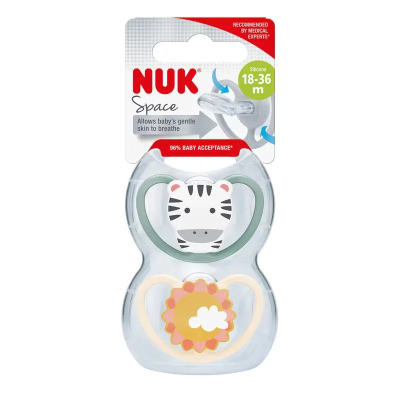 Nuk Πιπίλα Space Zebra/Sol T3 18-36M από σιλικόνη, 2 τεμάχια