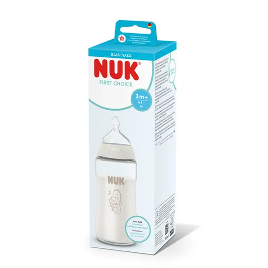 NUK First Choice+ Γυάλινο μπιμπερό 240 ml, θηλή M, 3m+, Ιππόκαμπος
