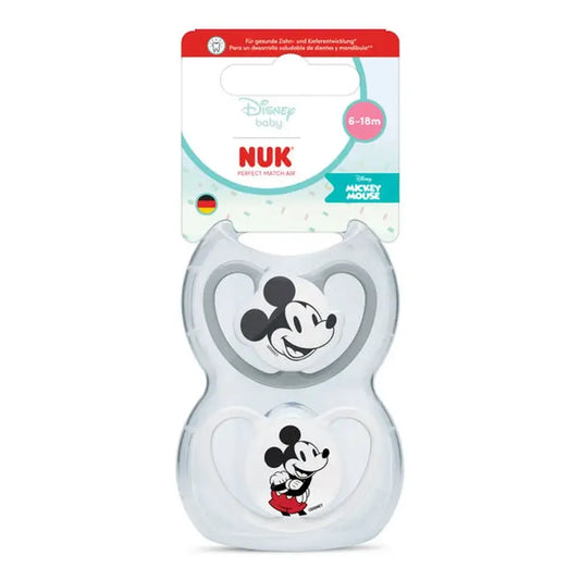 NUK Perfect Match Air Πιπίλα από σιλικόνη T2 6-18 μηνών Μίκυ Μάους Γκρι/Λευκό, 2 τεμ.