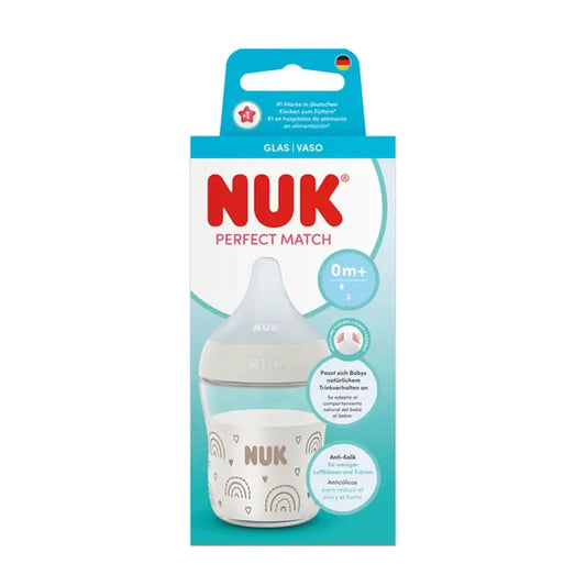 NUK Perfect Match Γυάλινο μπιμπερό 120 ml Θηλή S 0m+ Ουράνιο τόξο