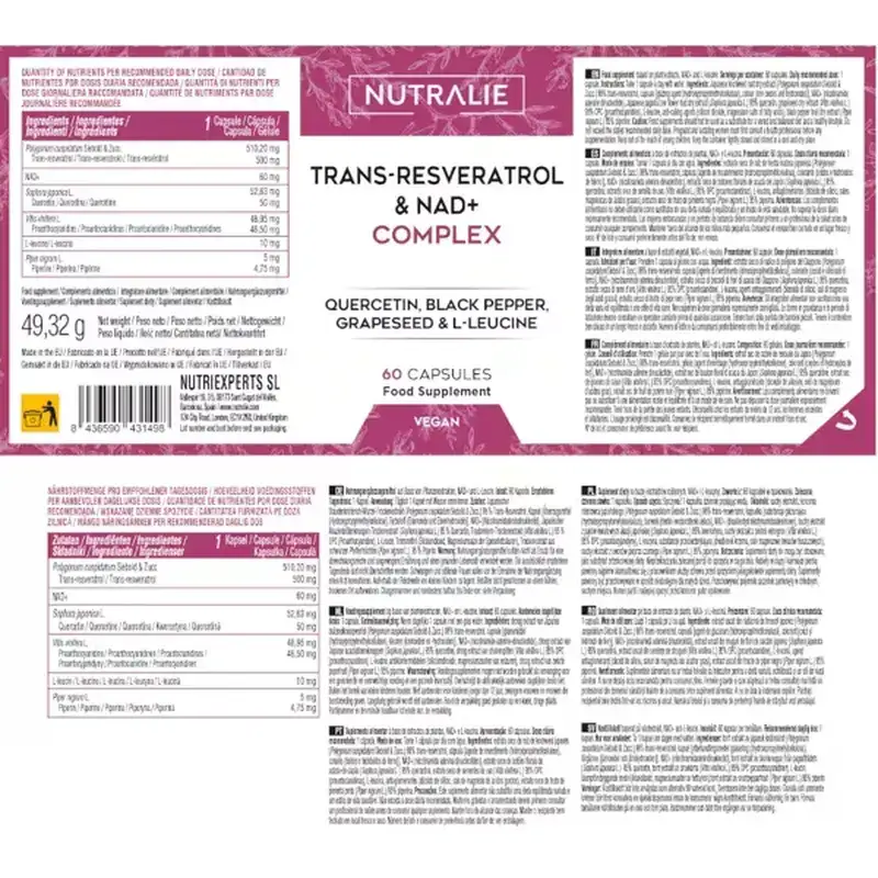 Nutralie Trans Resveratrol και Nad+ Complex με κουερσετίνη + πιπερίνη, 60 κάψουλες
