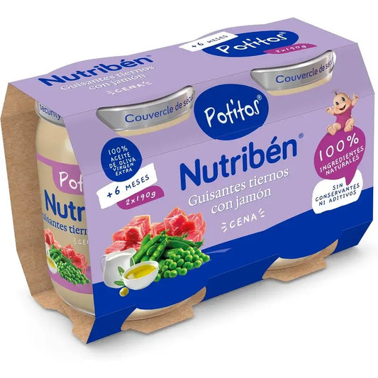 Nutribén Potito Δείπνο: Μπιζέλια με ζαμπόν 2 x 190 g